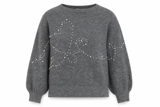 Monsoon Women's Grey Wool Blend Beaded Pullover Jumper M