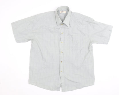EWM Men's Grey Check Short Sleeve Button-Up Shirt Size L