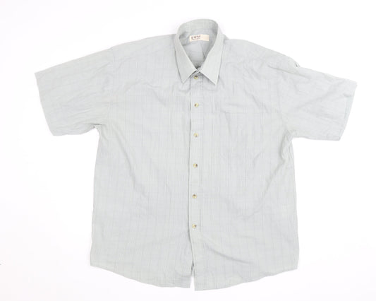 EWM Men's Grey Check Short Sleeve Button-Up Shirt Size L