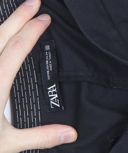 Zara Women Black Cropped Stretch Trousers Size 18