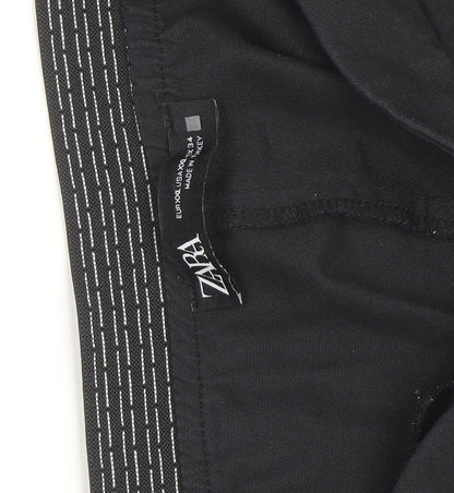 Zara Women Black Cropped Stretch Trousers Size 18