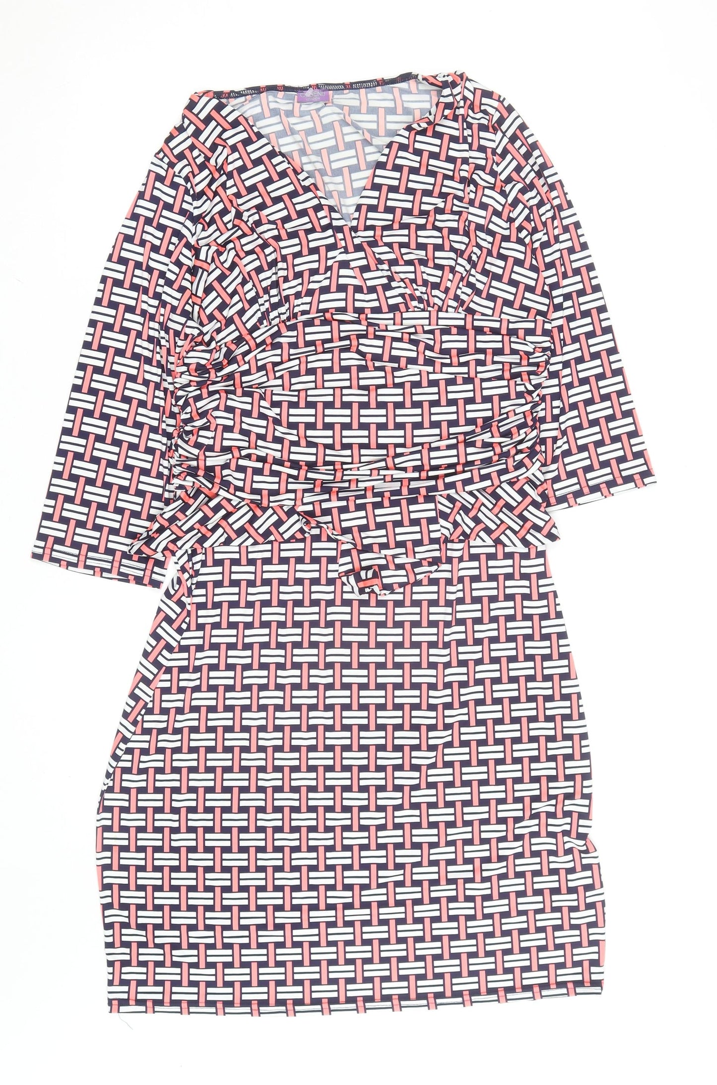Onjenu London Women’s Multicoloured Geometric Knee Length Wrap Dress Size 18