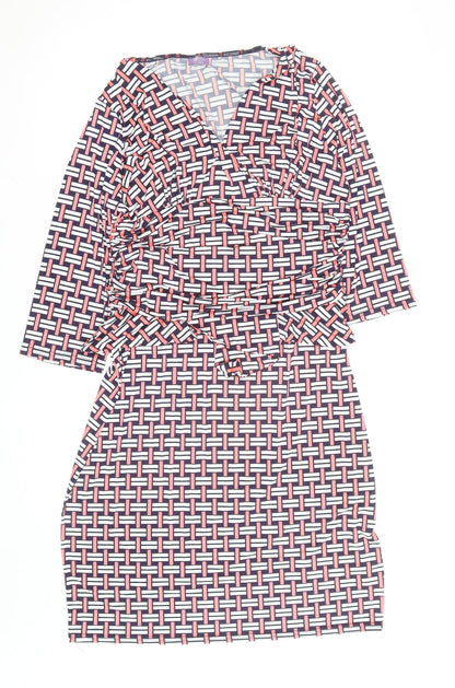 Onjenu London Women’s Multicoloured Geometric Knee Length Wrap Dress Size 18