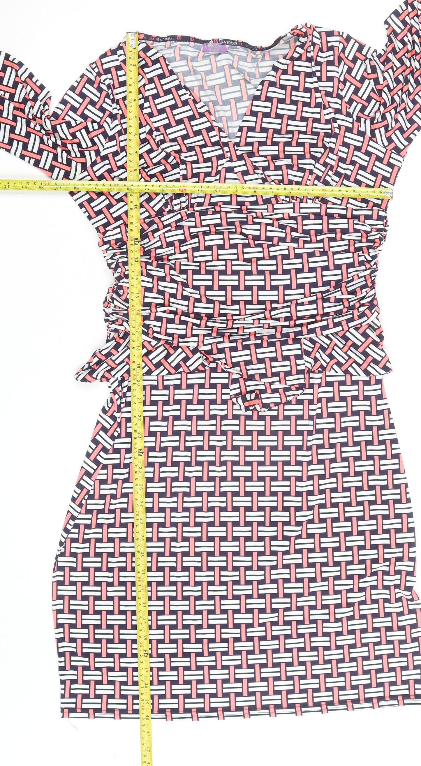 Onjenu London Women’s Multicoloured Geometric Knee Length Wrap Dress Size 18