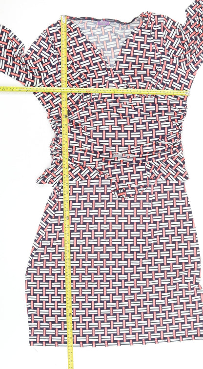 Onjenu London Women’s Multicoloured Geometric Knee Length Wrap Dress Size 18