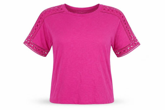Dunnes Women’s Pink Cotton Crochet Short Sleeve T-Shirt L