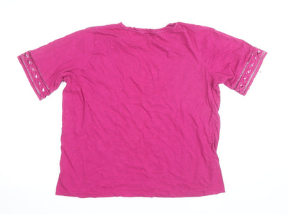 Dunnes Women’s Pink Cotton Crochet Short Sleeve T-Shirt L