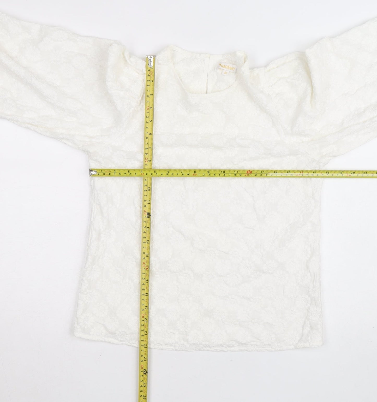 Naoise Women White Floral Cotton Long Sleeve Tunic Blouse Size 12