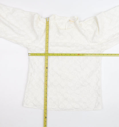 Naoise Women White Floral Cotton Long Sleeve Tunic Blouse Size 12