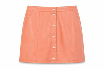 Vero Moda Women’s Orange Faux Leather A-Line Short Skirt XL