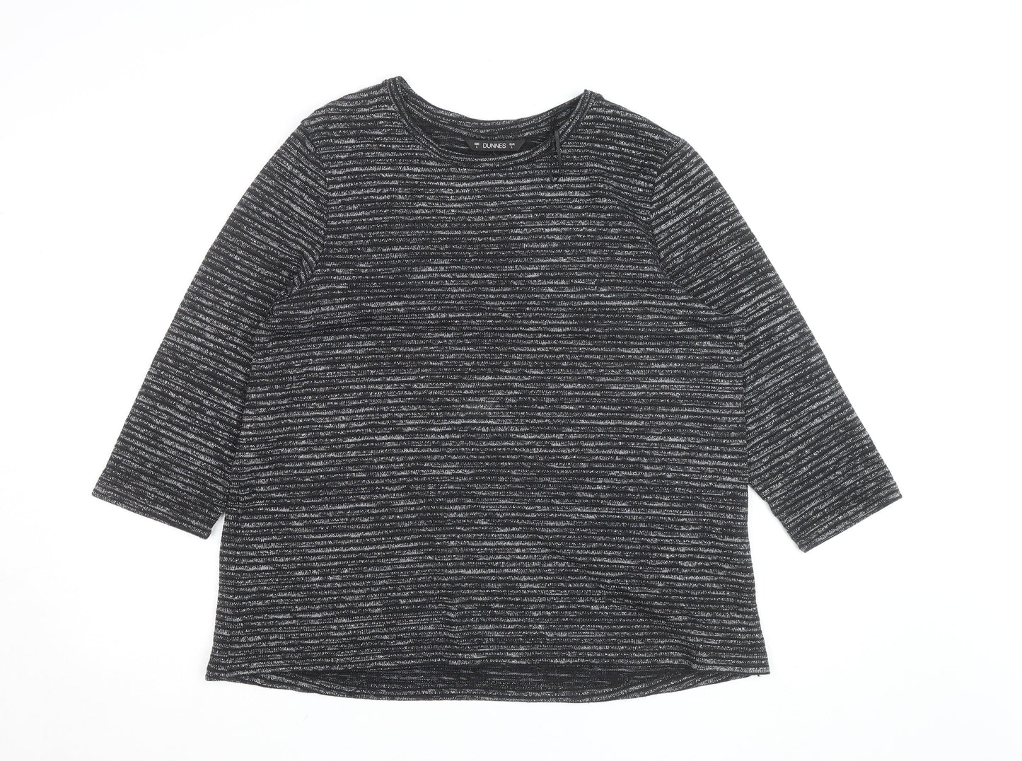 Dunnes Women Black Striped Glitter 3/4 Sleeve Knit Top L
