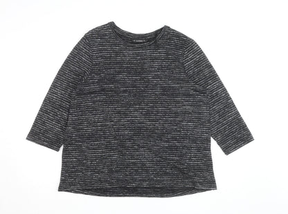 Dunnes Women Black Striped Glitter 3/4 Sleeve Knit Top L