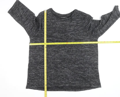 Dunnes Women Black Striped Glitter 3/4 Sleeve Knit Top L