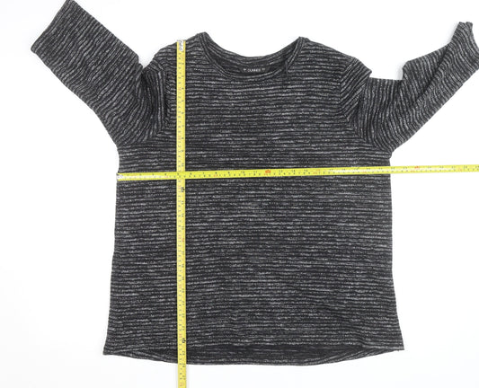 Dunnes Women Black Striped Glitter 3/4 Sleeve Knit Top L