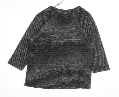 Dunnes Women Black Striped Glitter 3/4 Sleeve Knit Top L