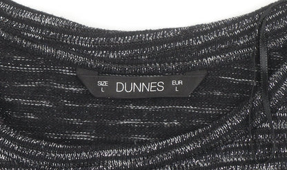 Dunnes Women Black Striped Glitter 3/4 Sleeve Knit Top L