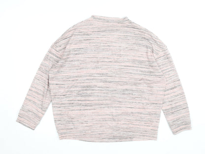 Marks and Spencer Womens Pink Striped Mock Neck Long Sleeve Top Size L