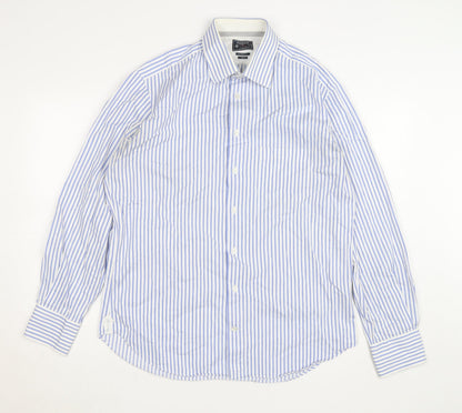 Arrow Men's Blue Striped Regular Fit 42cm Cotton Dress Shirt