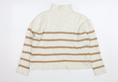 Hobbs Women’s Beige Striped Roll Neck Wool Blend Jumper Size M