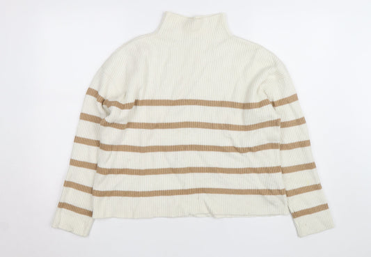 Hobbs Women’s Beige Striped Roll Neck Wool Blend Jumper Size M