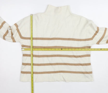 Hobbs Women’s Beige Striped Roll Neck Wool Blend Jumper Size M
