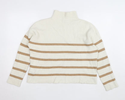 Hobbs Women’s Beige Striped Roll Neck Wool Blend Jumper Size M