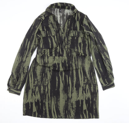 ONLY Women's Green Camouflage Long Sleeve Collared Shirt Dress L