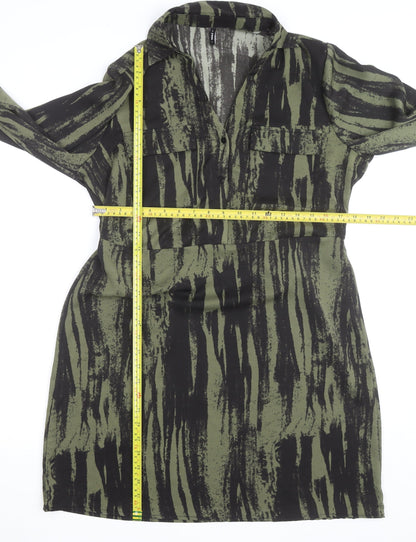 ONLY Women's Green Camouflage Long Sleeve Collared Shirt Dress L