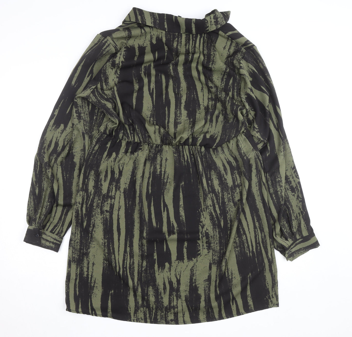 ONLY Women's Green Camouflage Long Sleeve Collared Shirt Dress L