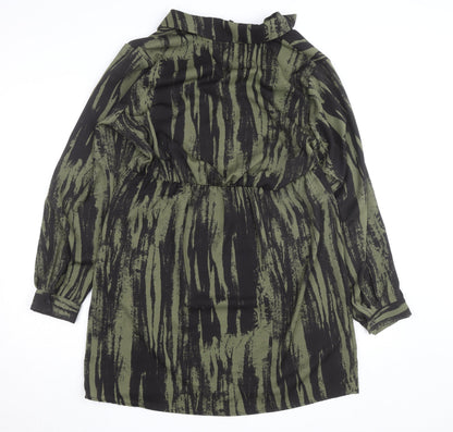 ONLY Women's Green Camouflage Long Sleeve Collared Shirt Dress L