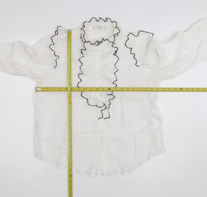 Mango Women's White Ruffle Long Sleeve Blouse Size 12