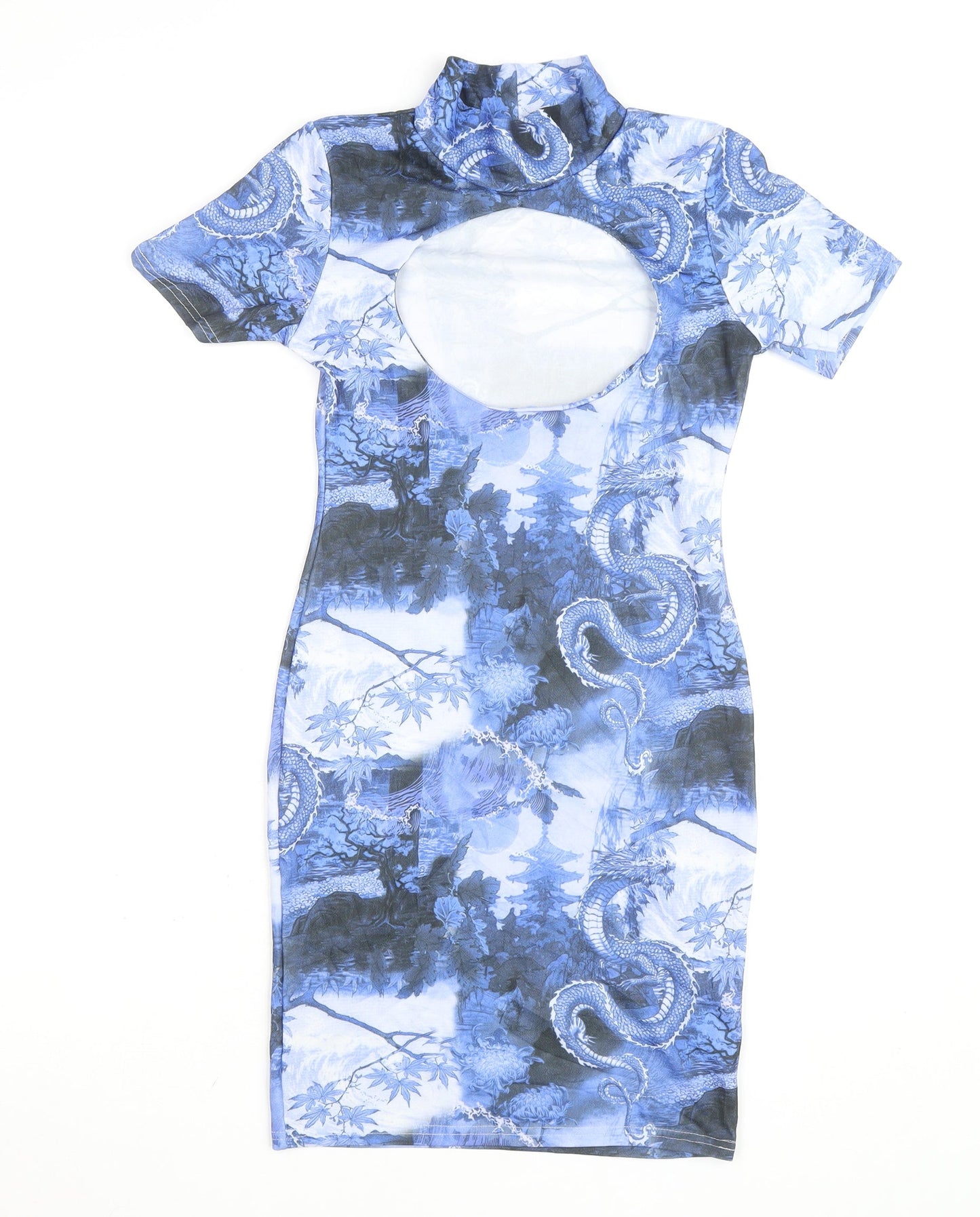 PrettyLittleThing Women's Blue Dragon Print Bodycon Dress Size 8