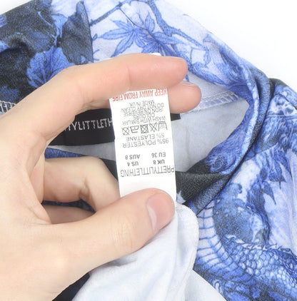 PrettyLittleThing Women's Blue Dragon Print Bodycon Dress Size 8