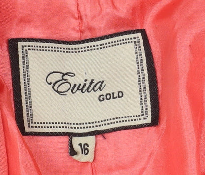 Evita Gold Women Coral Blazer Size 16 Tailored Long Sleeve Jacket