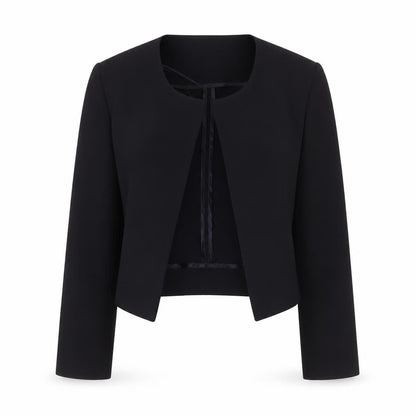 Comma Women Black Cropped Suit Jacket Size 12 Polyester Blend Lined Blazer