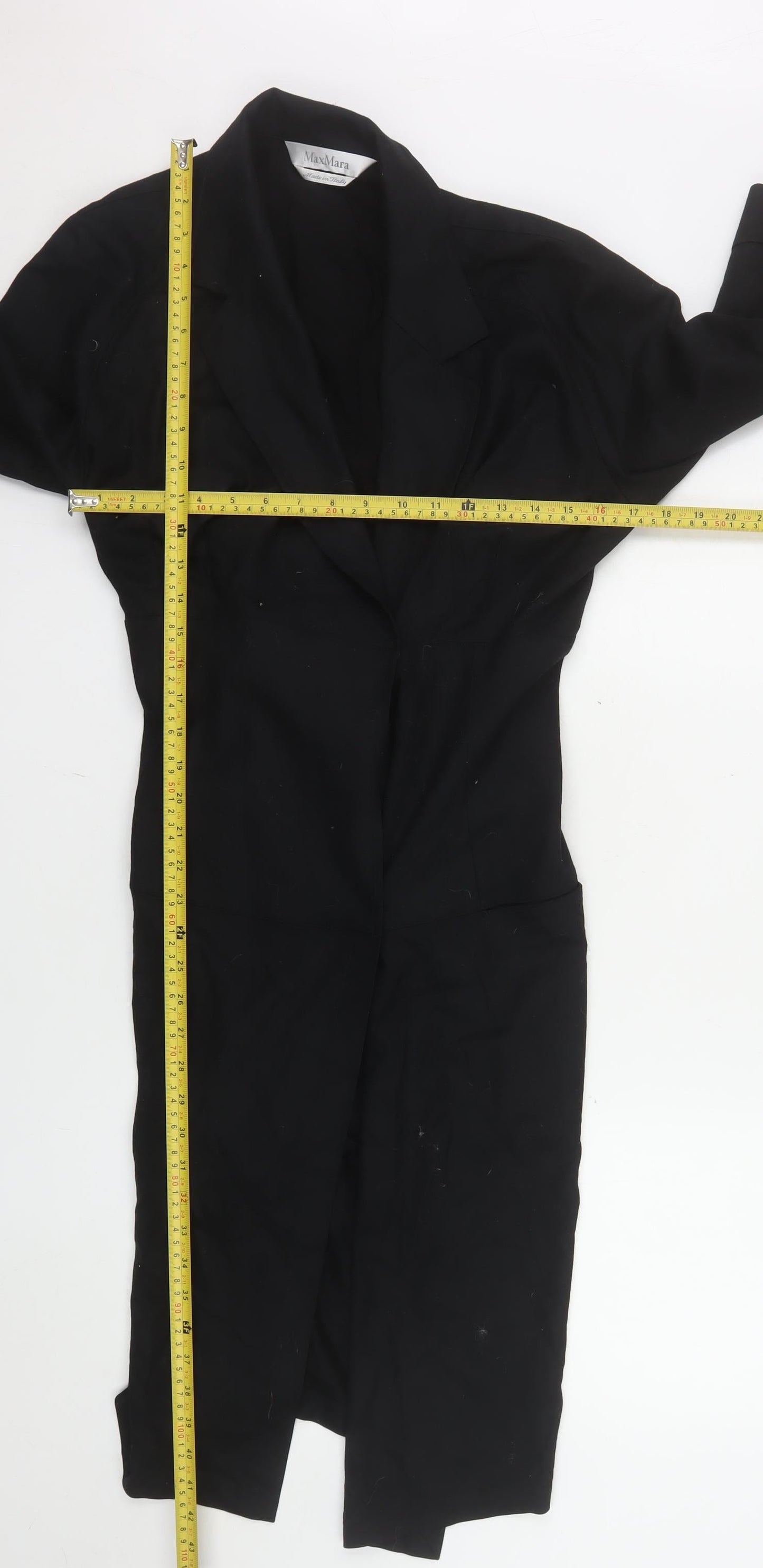 MaxMara Womens Black Wool Long Overcoat Size 12 Classic 3/4 Sleeve