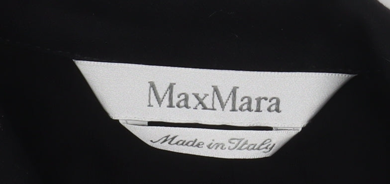 MaxMara Womens Black Wool Long Overcoat Size 12 Classic 3/4 Sleeve