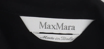 MaxMara Womens Black Wool Long Overcoat Size 12 Classic 3/4 Sleeve