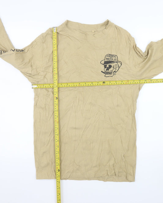 Rum Knuckles Mens Beige Skull Graphic Long Sleeve Cotton Top M