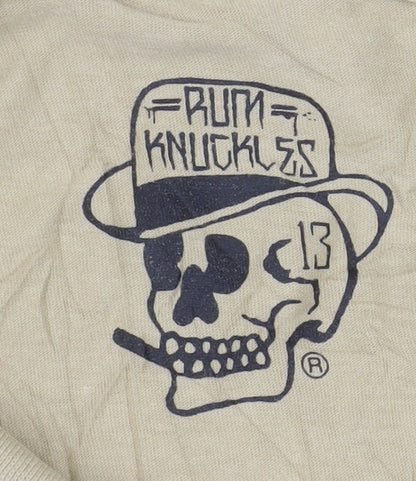 Rum Knuckles Mens Beige Skull Graphic Long Sleeve Cotton Top M