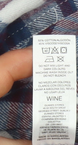 Dunnes Stores Men's Wine Check Button-Up Long Sleeve Shirt L