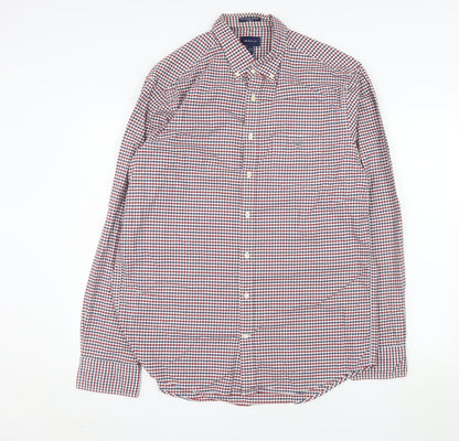 GANT Men's Multicoloured Check Button-Down Long Sleeve Cotton Shirt L