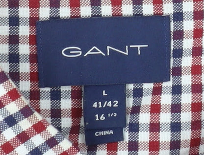 GANT Men's Multicoloured Check Button-Down Long Sleeve Cotton Shirt L