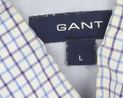 GANT Men's Blue Checked Long Sleeve Button-Up Shirt L