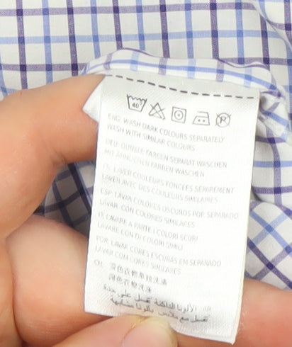 GANT Men's Blue Checked Long Sleeve Button-Up Shirt L