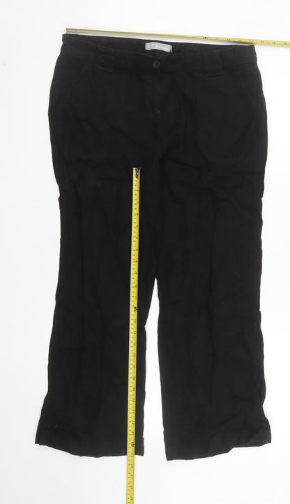 Marks and Spencer Women Black Linen Blend Long Trousers Size 14