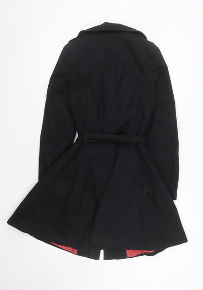 Mis-behave Women’s Black Trench Coat Size 8 Cotton Belted Mid-Length