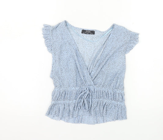 Bershka Women’s Blue Polka Dot Wrap Blouse Size S
