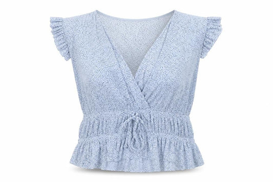 Bershka Women’s Blue Polka Dot Wrap Blouse Size S