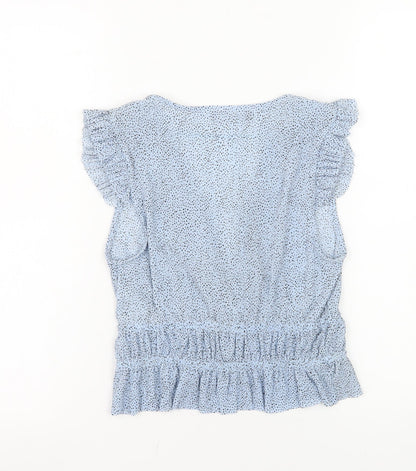Bershka Women’s Blue Polka Dot Wrap Blouse Size S